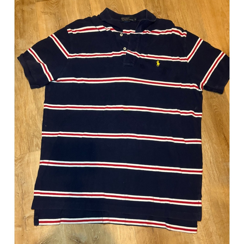 Vtg Polo Ralph Lauren‎ Polo Shirt Mens XL Striped Short Sleeve Yellow Pony Logo